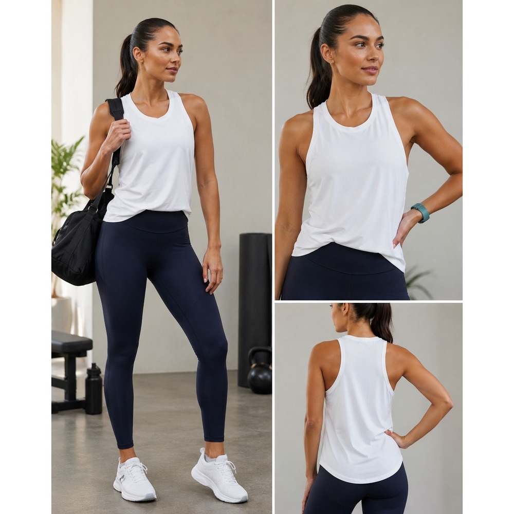 Athleta Breezy Tank Top White Racerback Activewear Yoga Gym Shirt Womens Large